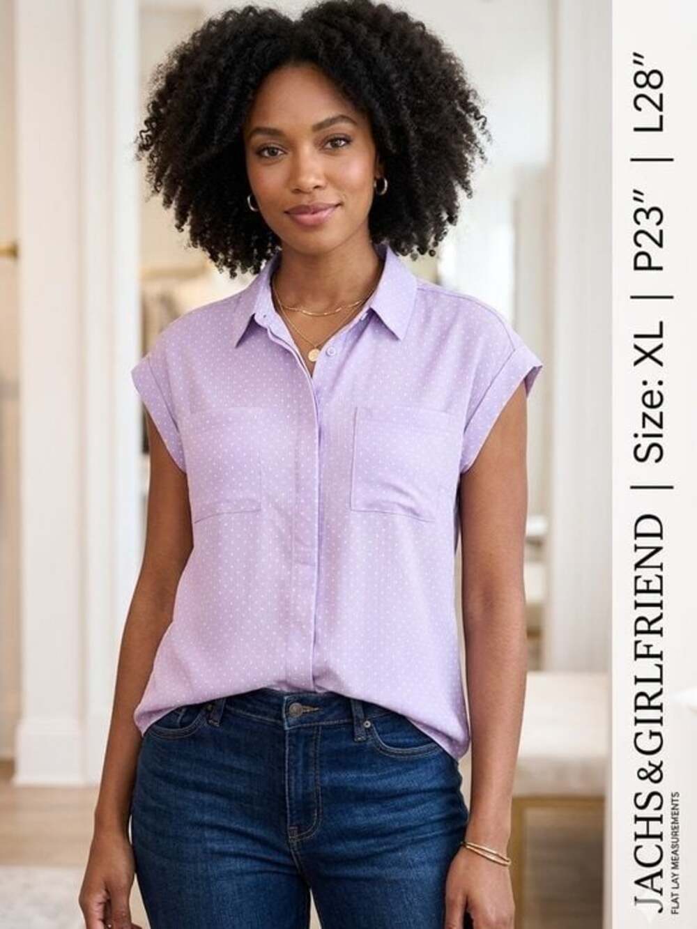 JACHS Girlfriend XL Lavender Cap Sleeve Button-Front Blouse